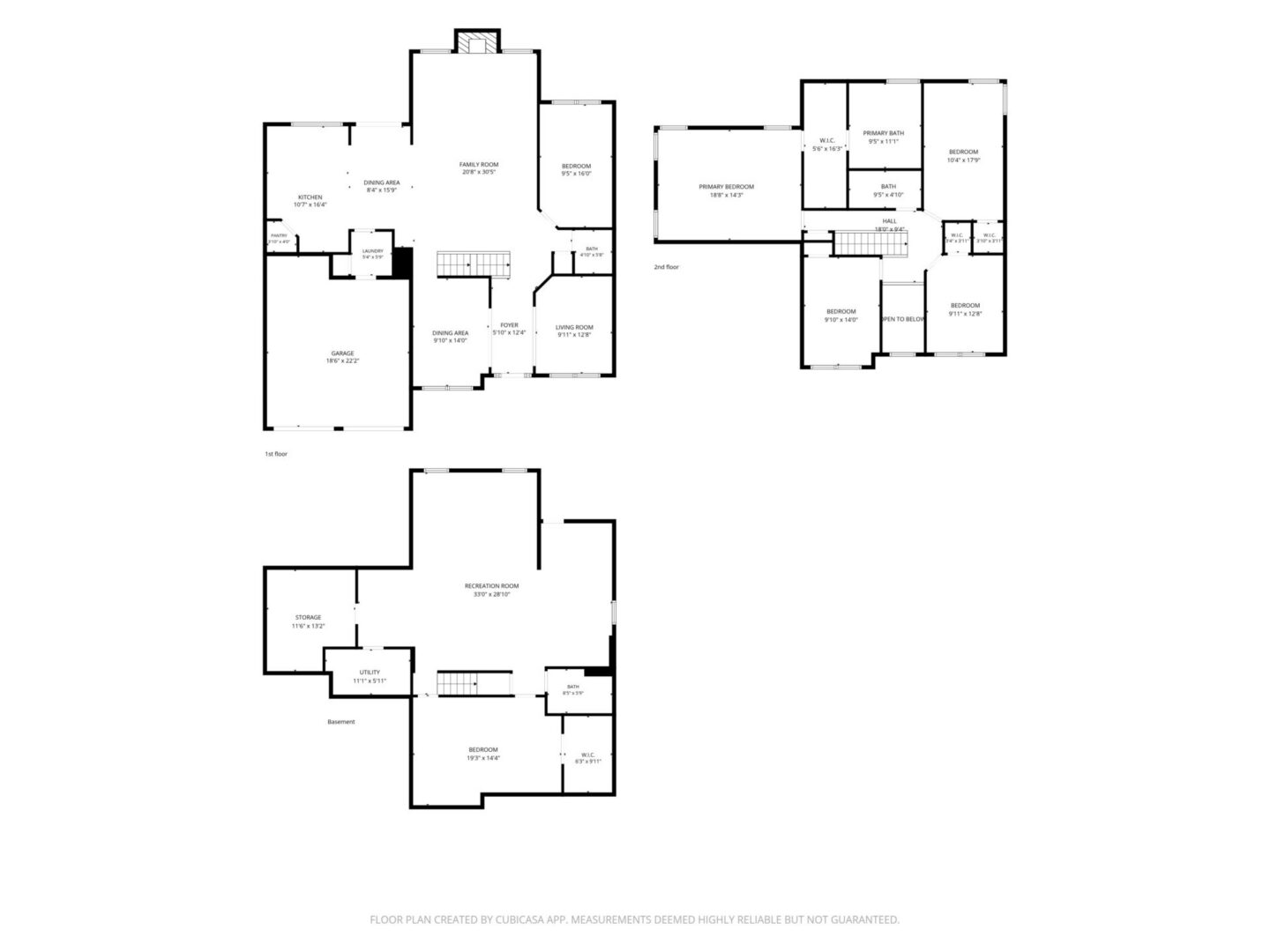 Three-story house floor plan layout.