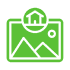 Green icon of landscape and house overlay.